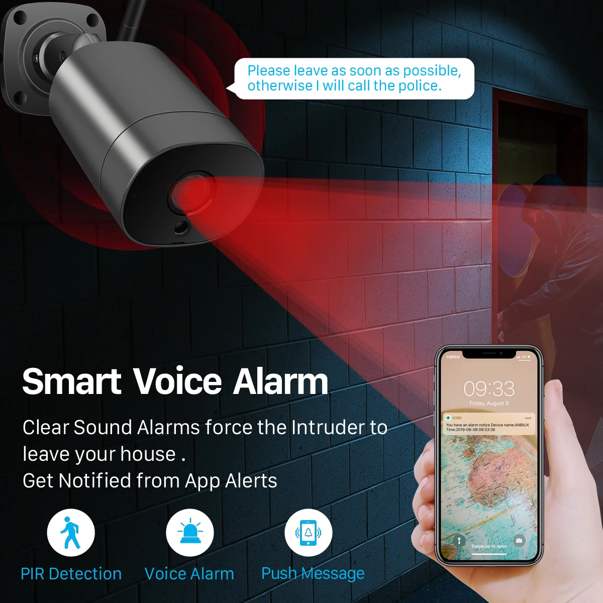BESDER-cámara IP de seguridad para exteriores, dispositivo de vigilancia CCTV con Audio bidireccional, Wifi, IP66, iCSee carcasa de Metal, P2P,