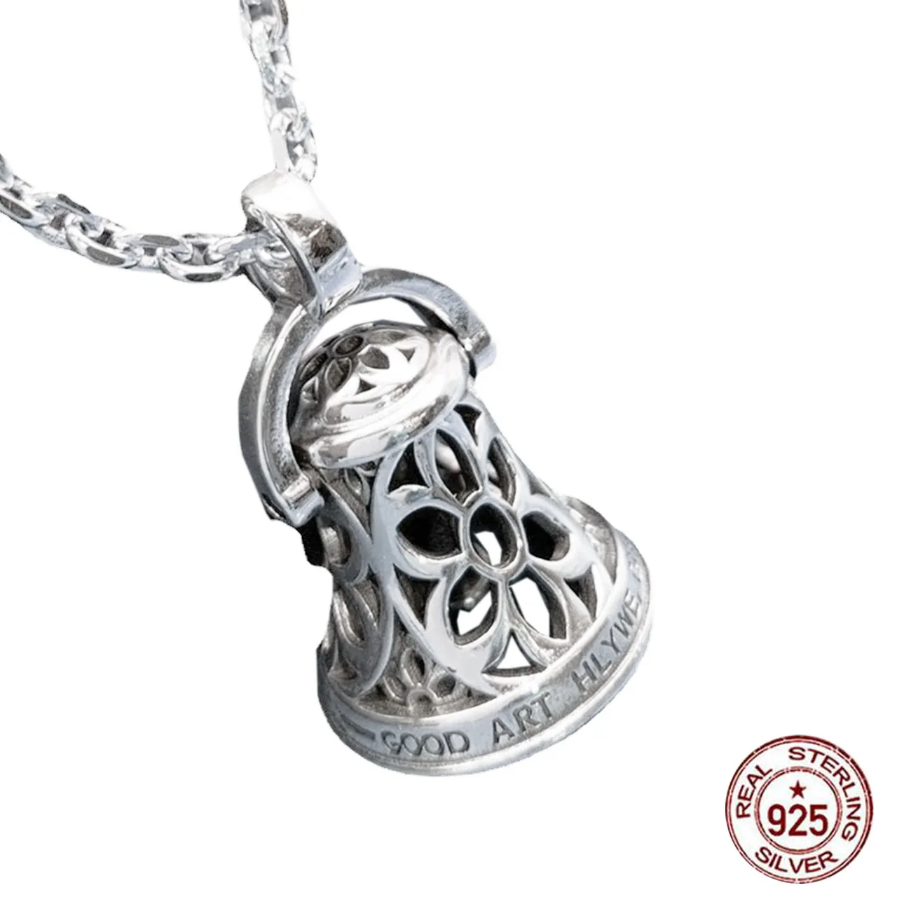 

Pure silver S925 silver jewelry pure silver cherry blossom bell pendant, men's and women's trendy retro punk style personalized