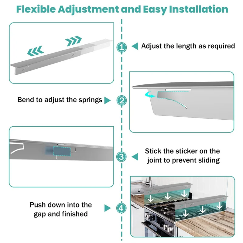 AB13-Stainless Steel Stovegap Filler 13.8'' To 27.5'' Adjustable Length (2PCS), For Kitchen,Range Trim Kit,Heat Resistant,Silver