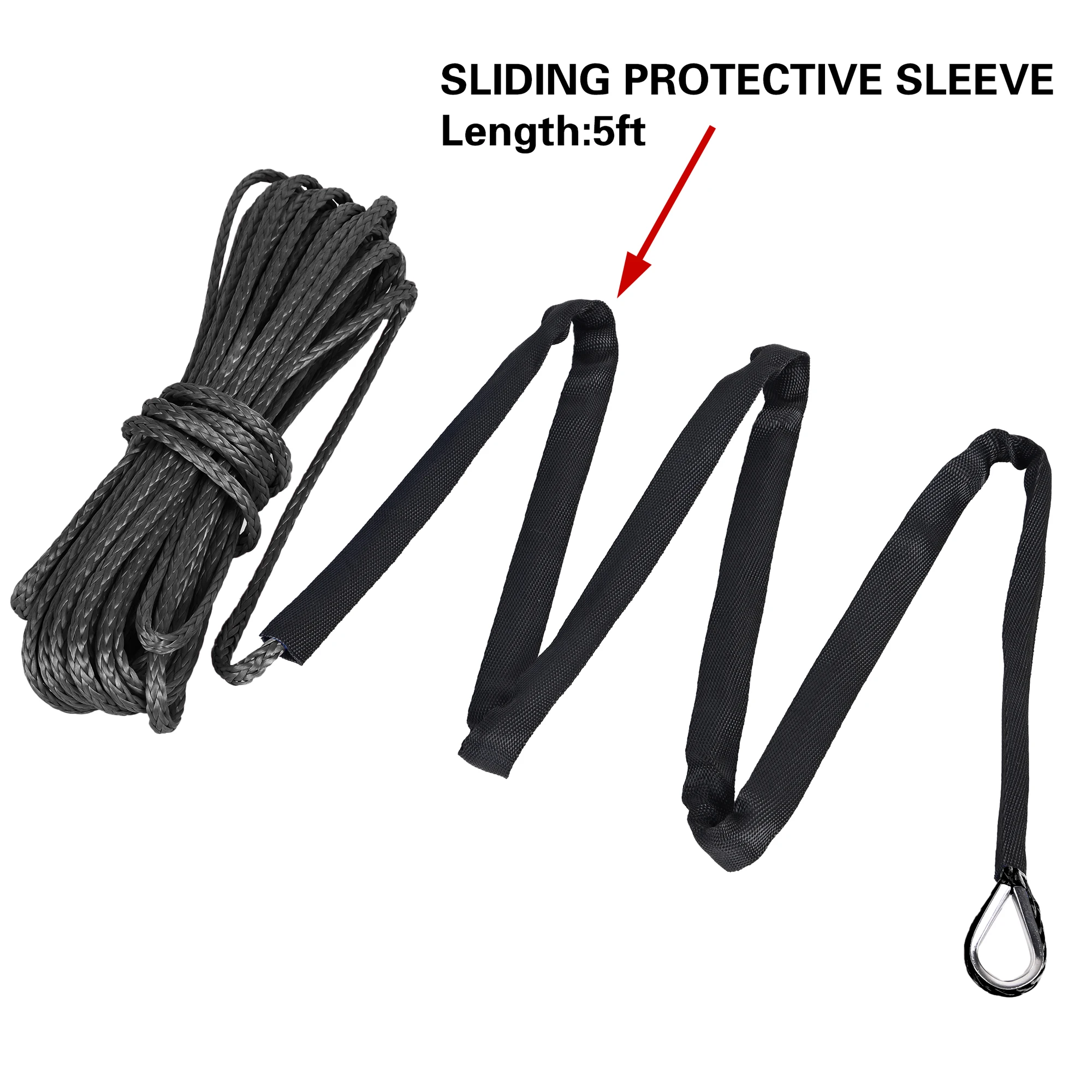 Corda sintetica per verricello 6 mm x 15 m, resistenza alla trazione di 7700 libbre, con manicotto protettivo, cinghia di sicurezza per ATV, UTV