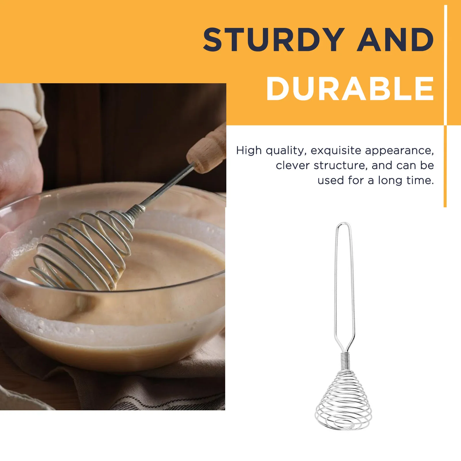 Stainless Steel Whisk for Baking Beating Eggs and Whipping Cream Press Type Egg Beater Metal Whisk Anti-Corrosion Ergonomic