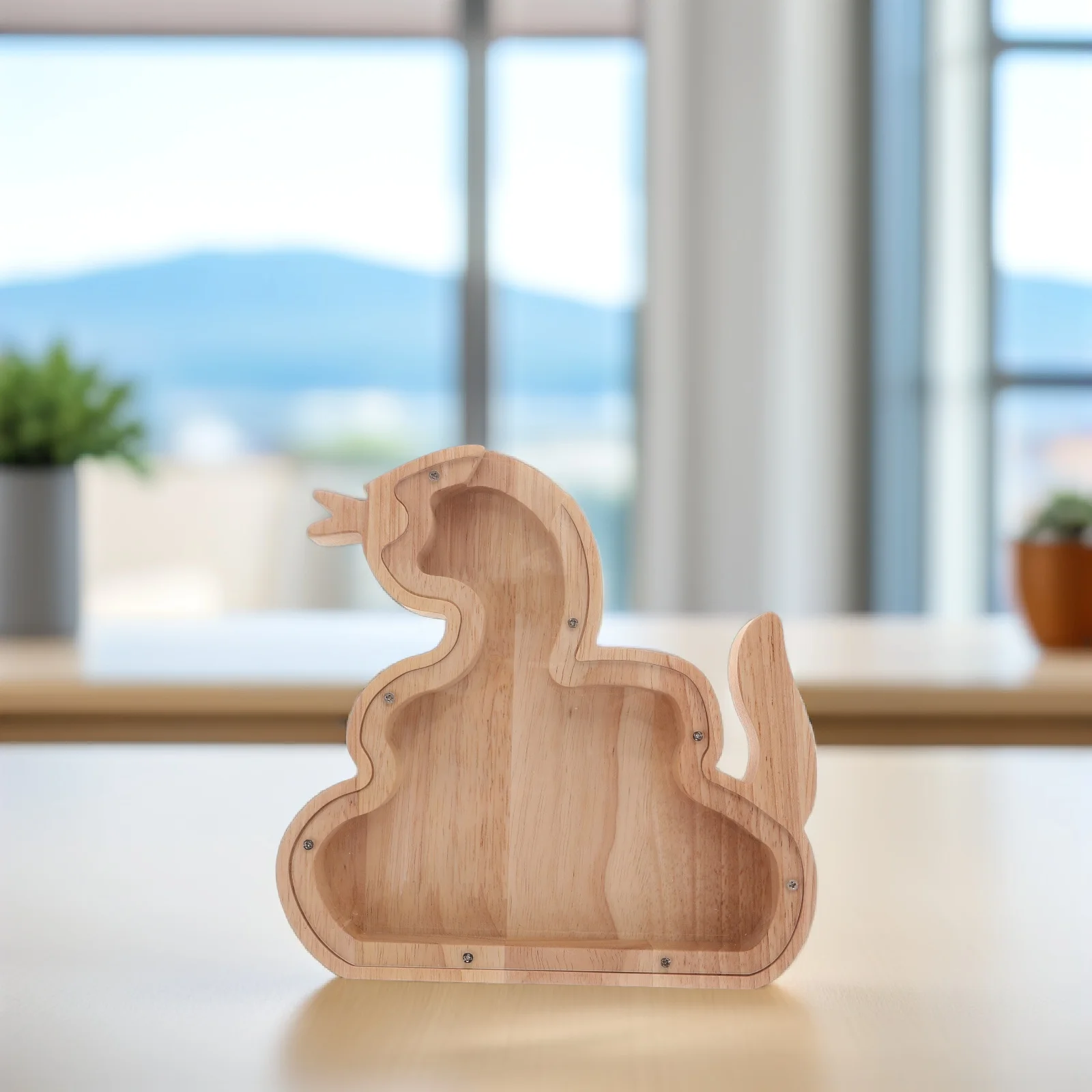 

Dragon Theme Wooden Piggy Bank for Kids with Clear Window Coin Storage Animal Design Money Bank for Children Gift