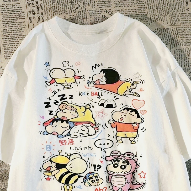 Japanischer Stil, süßer und niedlicher Cartoon-Crayon-Shin-chan-Print, kurzärmeliges T-Shirt aus reiner Baumwolle, lockere Passform, vielseitig einsetzbar, für Paare