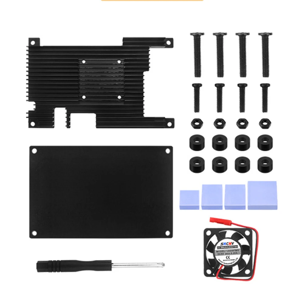 

Aluminum Alloy CPU Heat Sink Enclosure Case with Fan CPU Heat Sink Protective Cover Equipment Accessories for Orange Pi 5