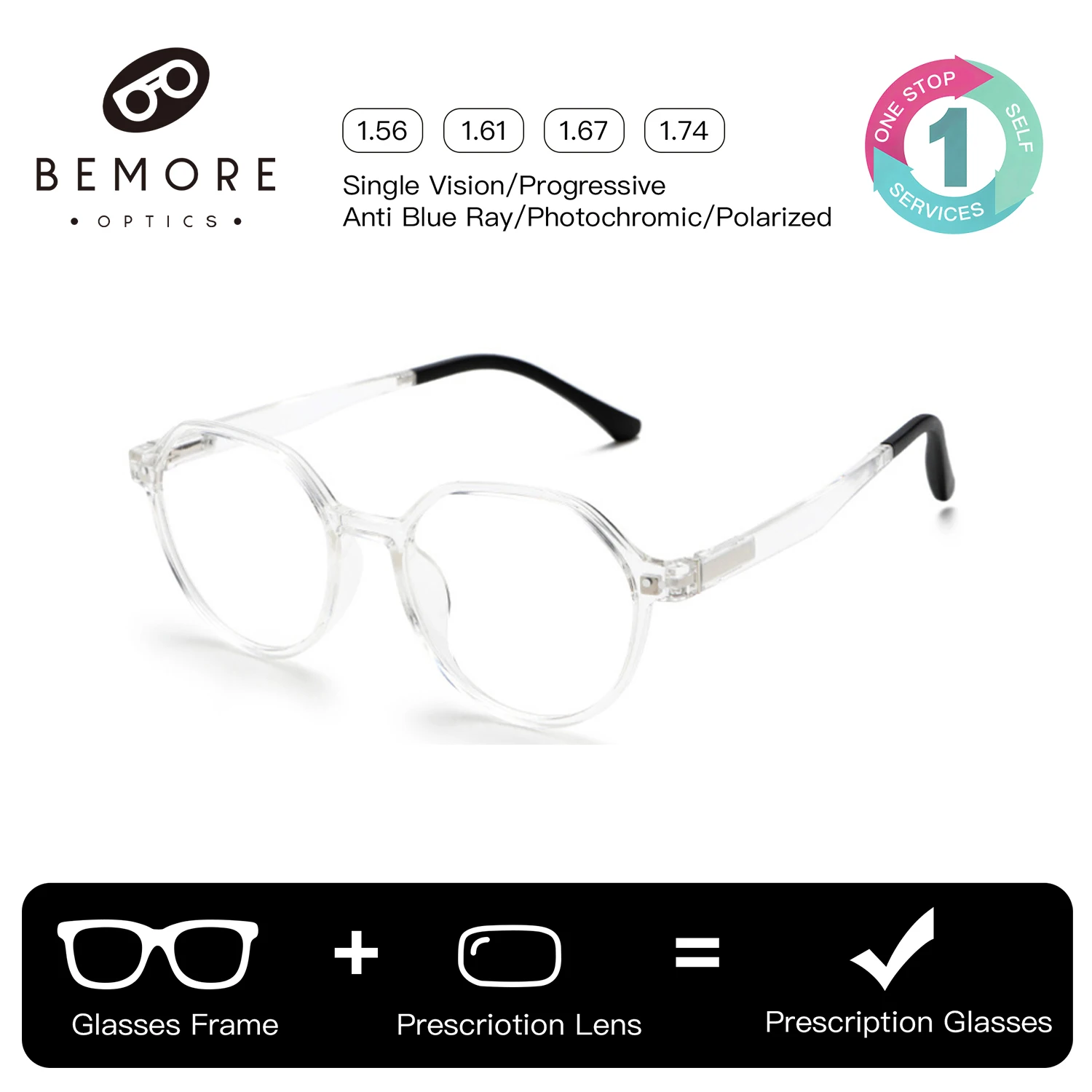 

BEMORE Round Acetate Clip on Prescription Glasses Women Polarized UV400 Magnetic Sun Optical Progressive Graduated Glasses