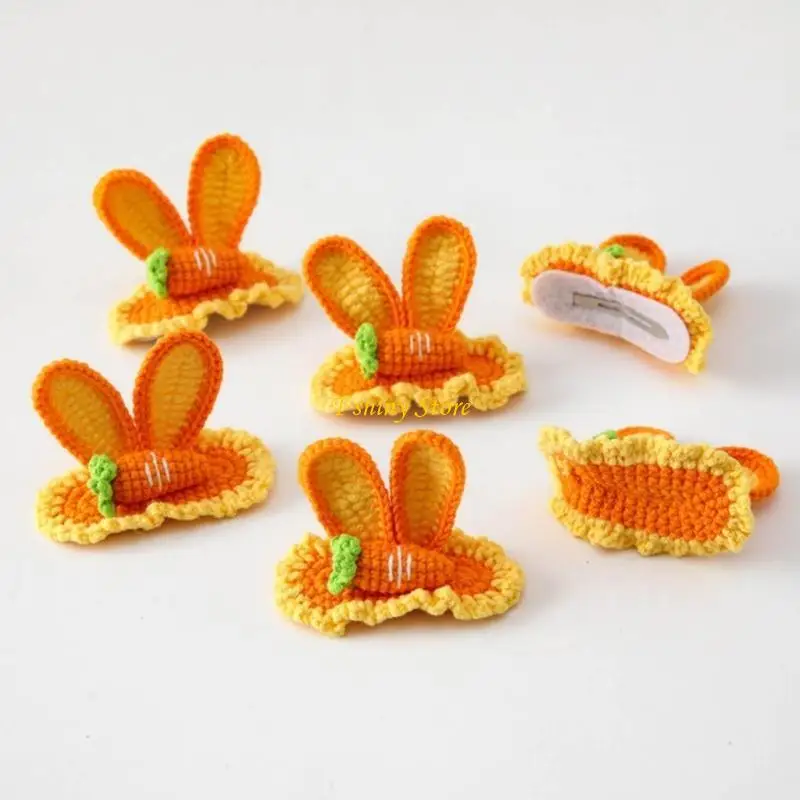 N58F Carrot Rabbit Ears Barrette Retro Hair Clip Jewelry Accessory Crocheted Hairpin
