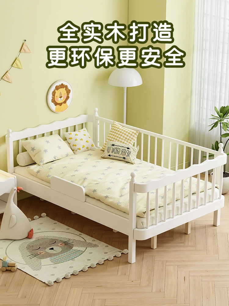 Full solid wood children's bed girls' princess bed with guardrail 1.5 meters single 1.2 meters boy spliced fence bed bedroom