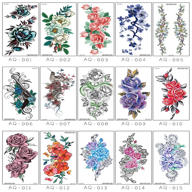 18 Different Styles Fashion Floral Arm Tattoo Stickers Waterproof Temporary Sketch Flower Simple Flower Sternum Tattoo Stick