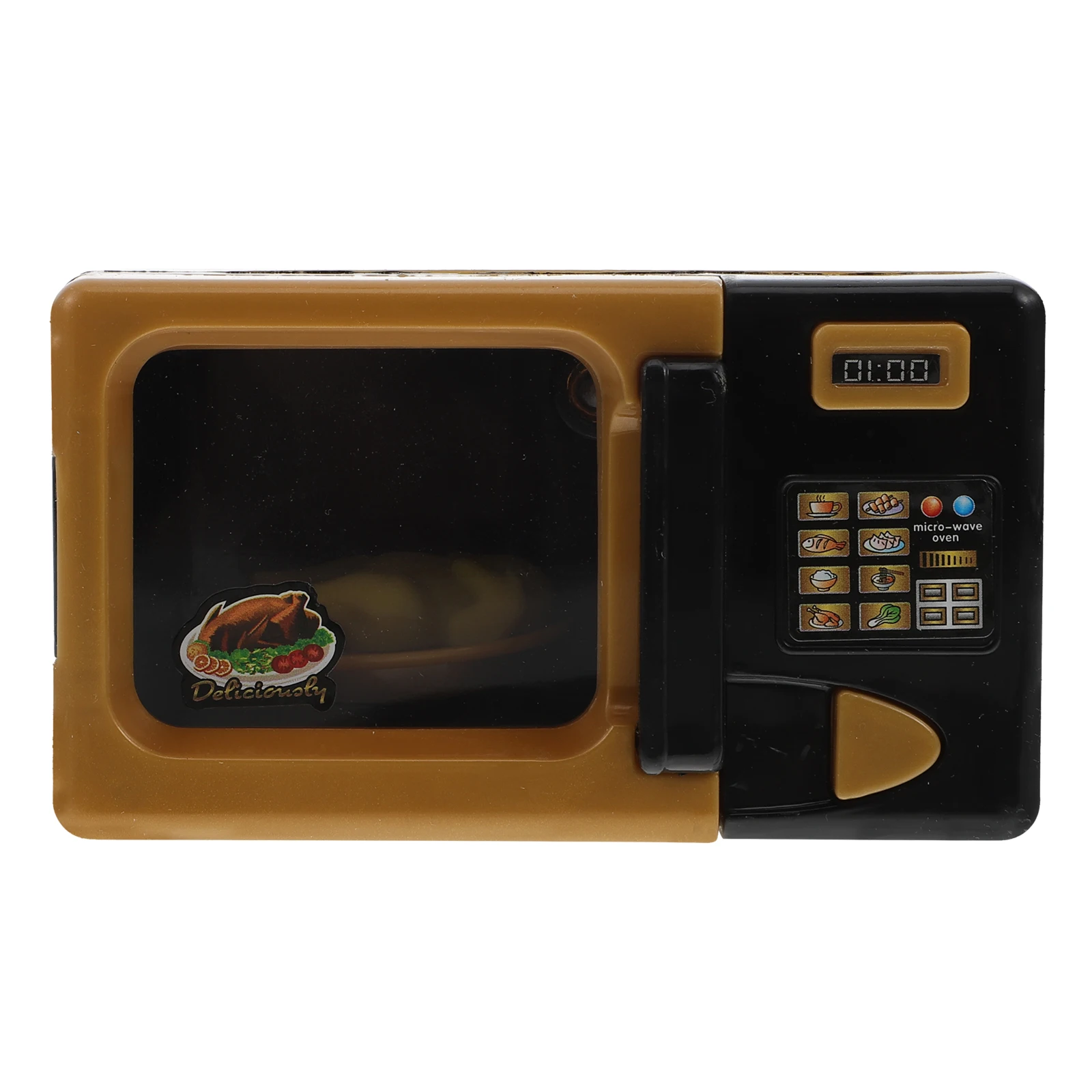 لعبة ميكروويف صغيرة ذهبية صغيرة لفرن الميكروويف البلاستيكي للأطفال أجهزة المطبخ سلسة وآمنة وممتعة للتطوير المعرفي