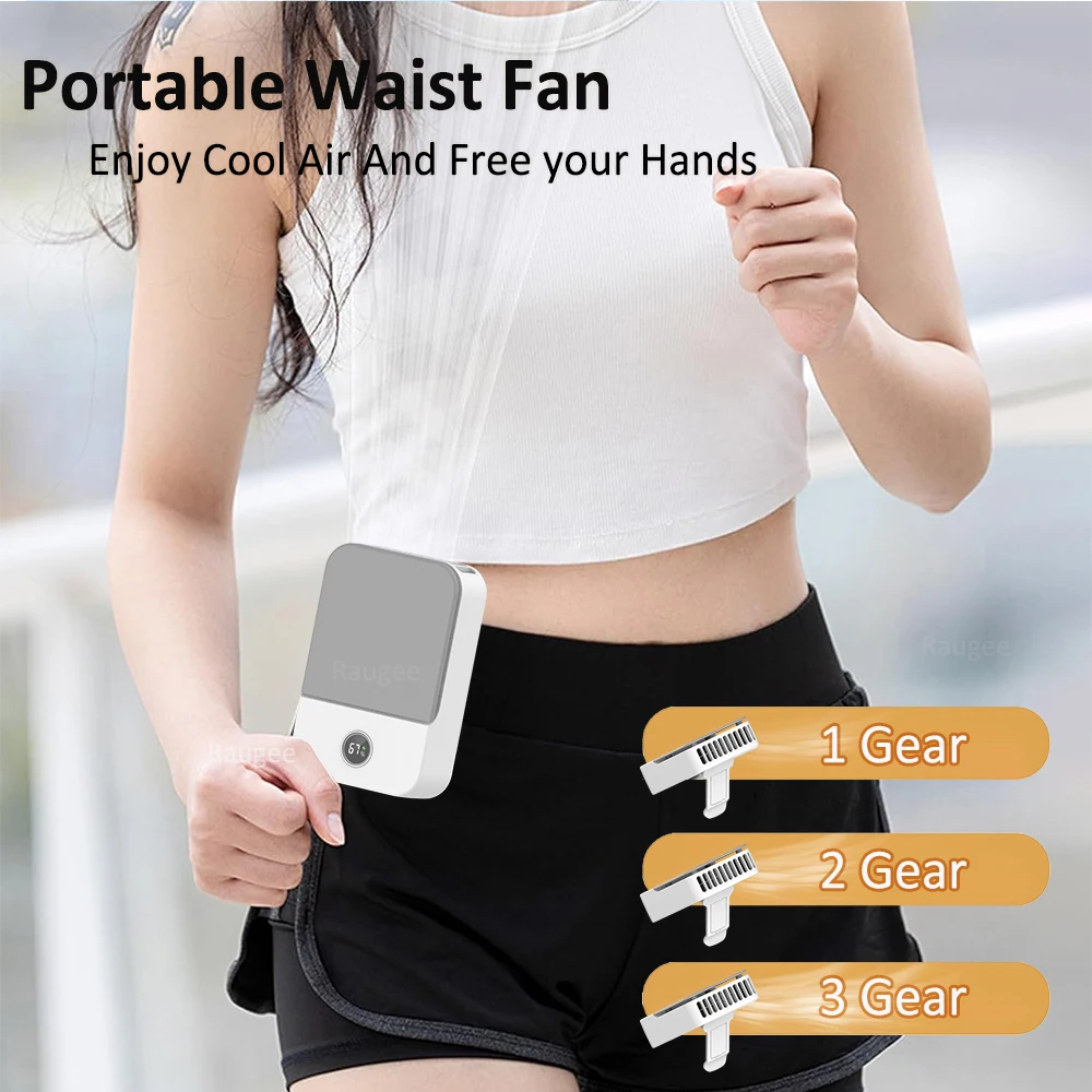 Hanging Neck Fan Portable Waist Fans 3 Gear Strong Wind Bladeless Waist Neck Air Cooler USB Rechargeable 2000 Mah For Outdoor