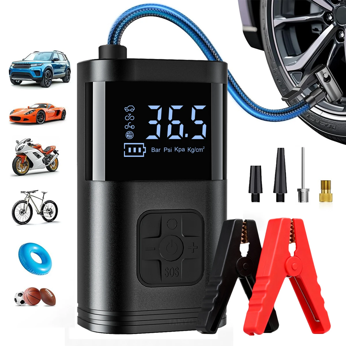 Car Jump Starter with Tire Inflator, 1200A Jump Starter Power Bank with Air Compressor, 12V Car Starting Device for Petrol 4.0L