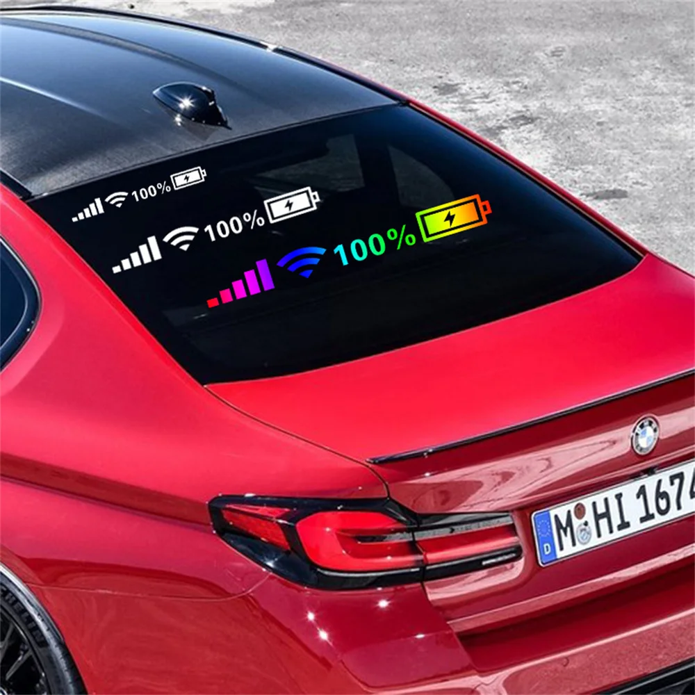 Car Reflective Sticker Front and Rear Windshield Sticker 100% Wifi Battery Level Signal Funny Decal Decor Auto Decor Accessories