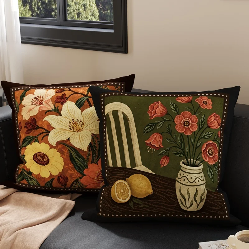 Retro Mid-Century Style Sofa Pillowcase High-End Feeling Cushion with Core Homestay Decoration Cushion Removable And Washable...
