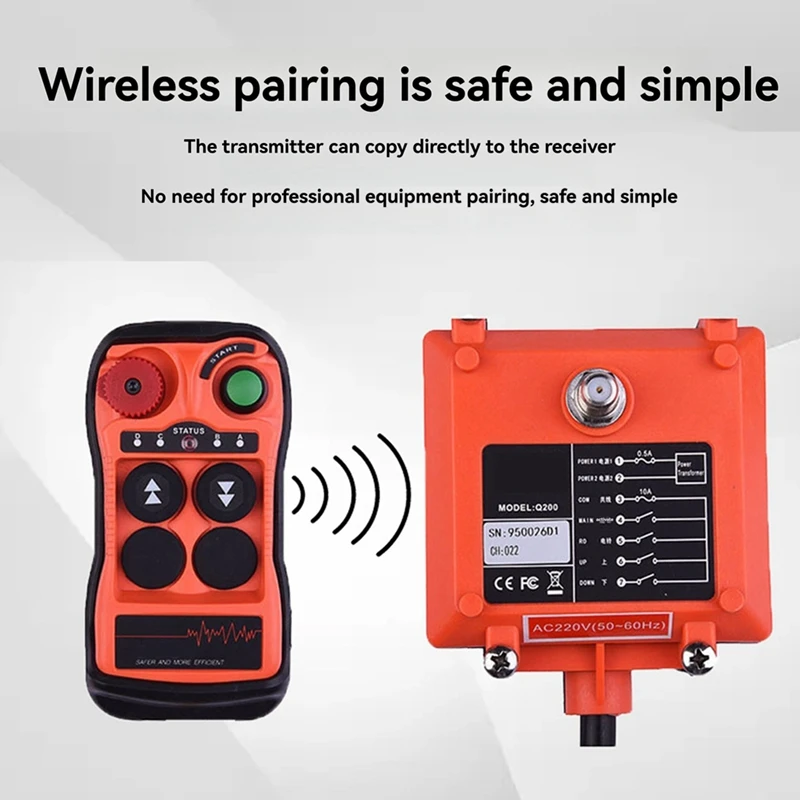 Q200 Industrial Remote Control 2-Button Waterproof IP65, Wireless Controller For Overhead Crane Industrial