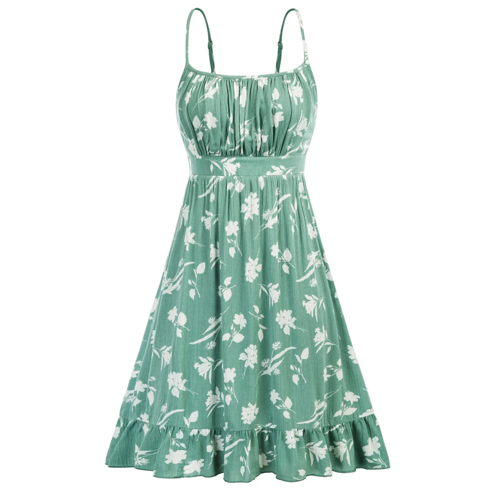 GK 여성용 정의 허리 캐미 드레스, 스파게티 스트랩, 프릴 밑단, A 라인 드레스