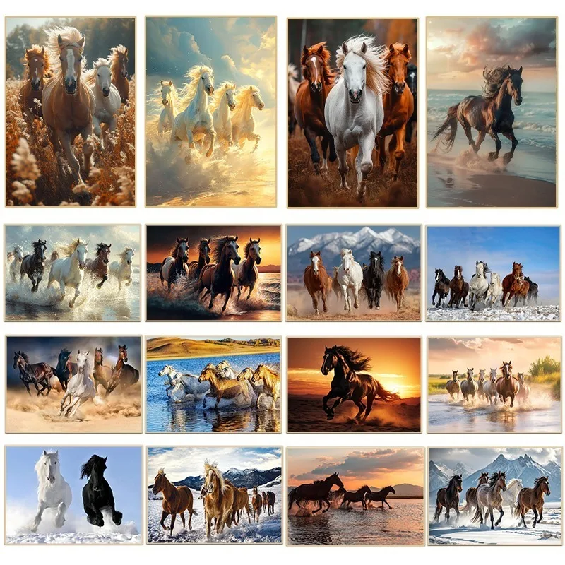 Handsome Wild Horse Watercolor Poster Modern Animal Portrait Canvas Painting Prints Wall Art Pictures for Living Room Home Decor
