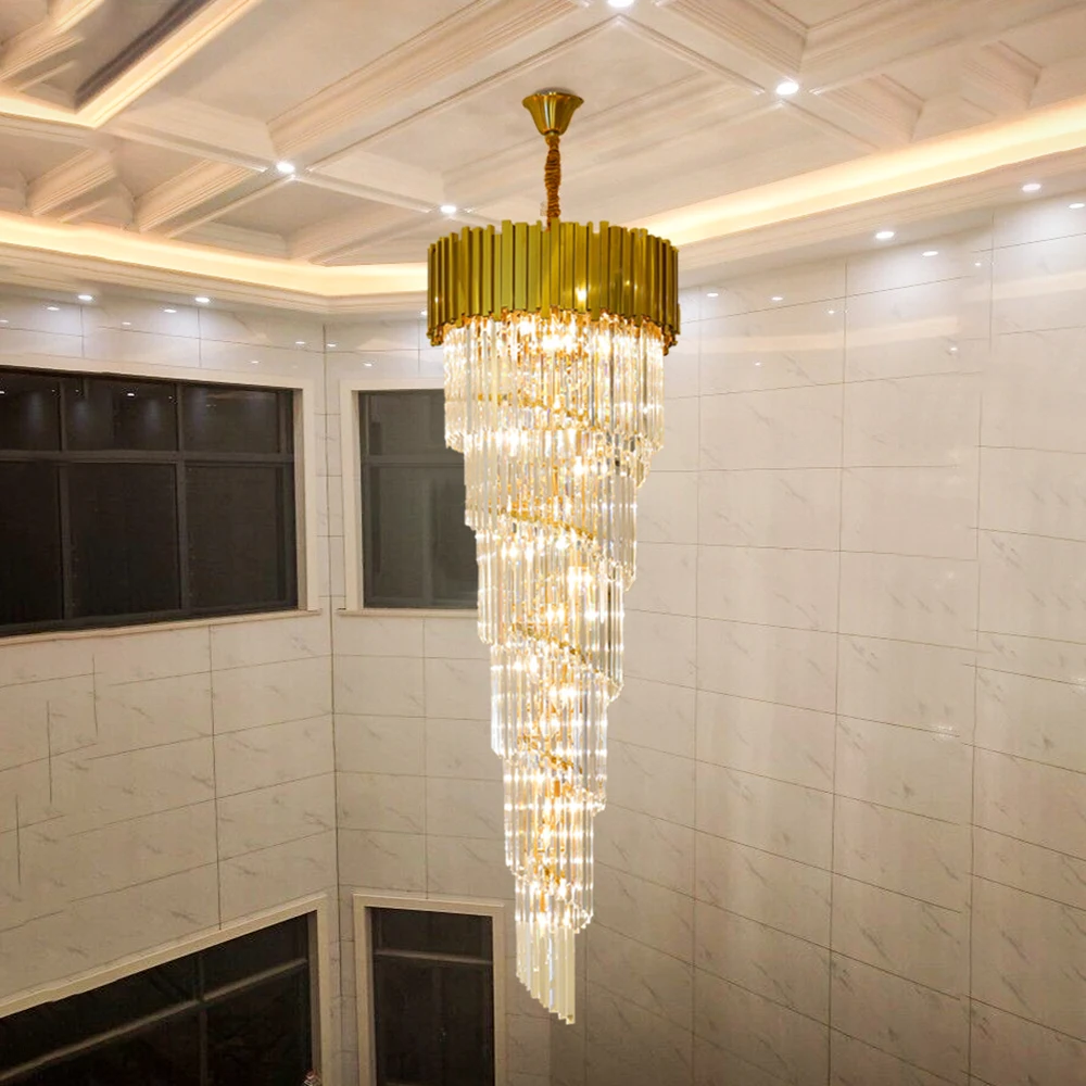 

Hotel Theater Crystal Chandelier Lighting Villa Large Led Pendant Lamp Luxury Stainless Steel Multi-layer Long Live Room Lustres