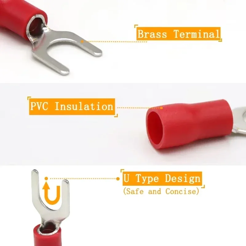 100Pcs/Lot SV Series Crimp Copper Terminals SV1.25 SV2 SV3.5 PVC Insulate Ferrules Block Spade Cold Press Cable End Connectors