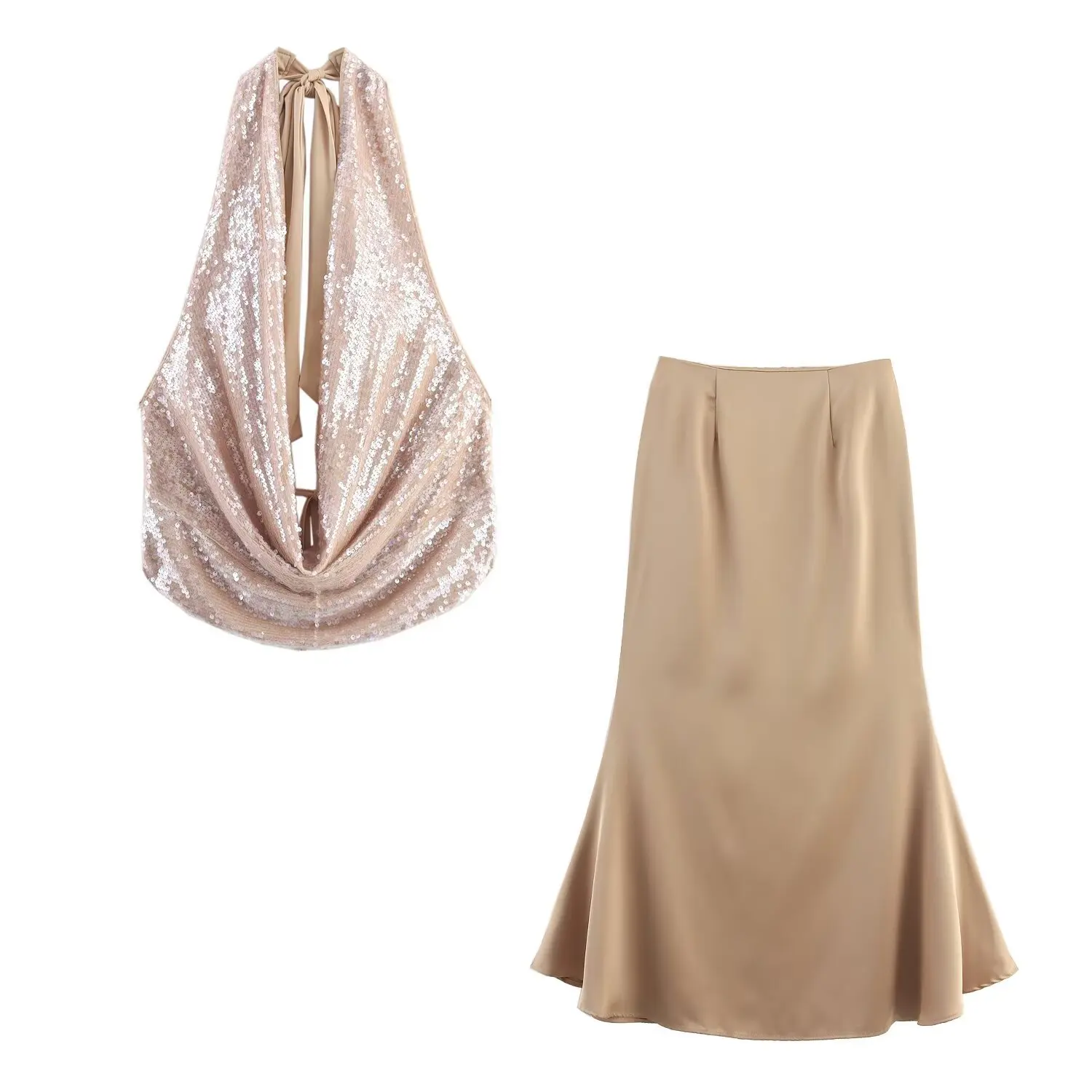 

Летний костюм для клуба, без рукавов, популярные девушки, отпуск, пляжная вечеринка, сексуальный топ с открытой спиной, юбки с высокой талией, элегантные женские мини-юбки