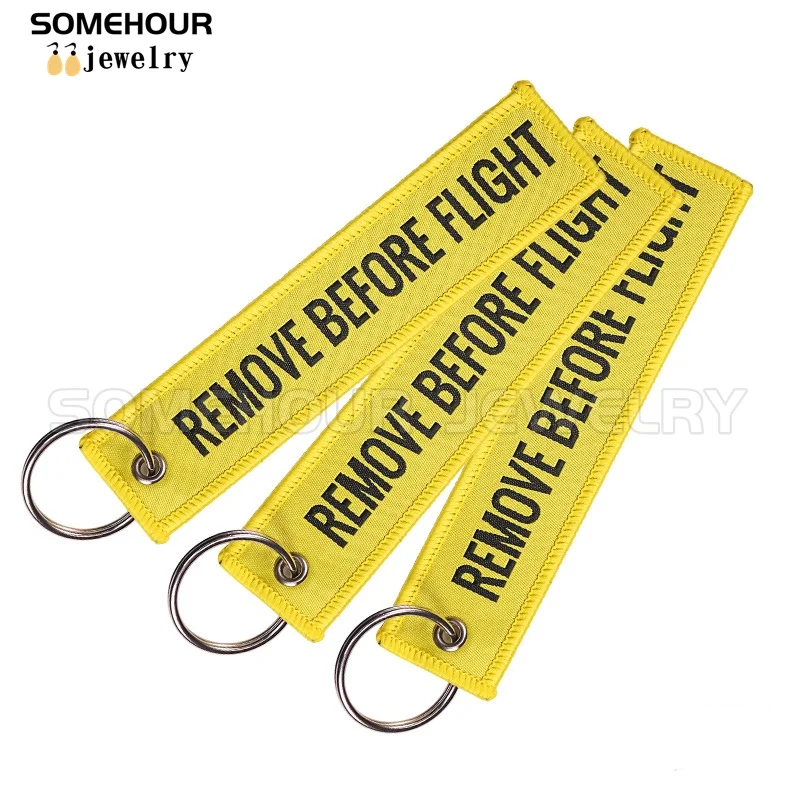 SOMEHOUR Keychain Remove Before Flight Bag Car Key Chain Red Embroidery Keyring Holder Colorful Luggage Tags For Men Women Gifts