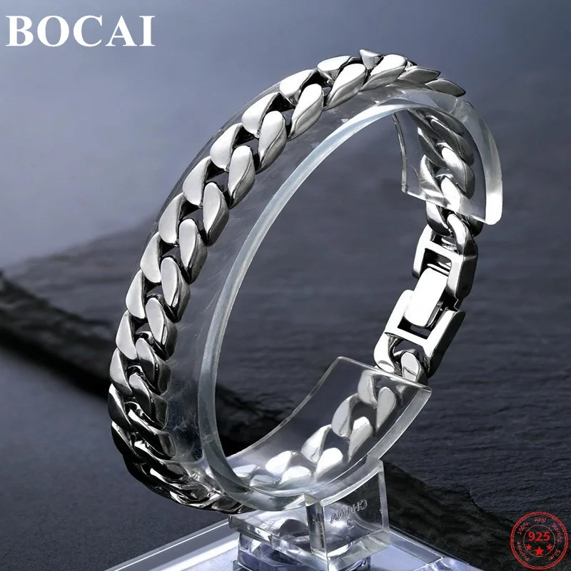 

BOCAI S925 Sterling Silver Bracelets for Men Women New Fashion 8mm 10mm 12mm Cuban Link Chain Bangle Jewelry Free Shipping