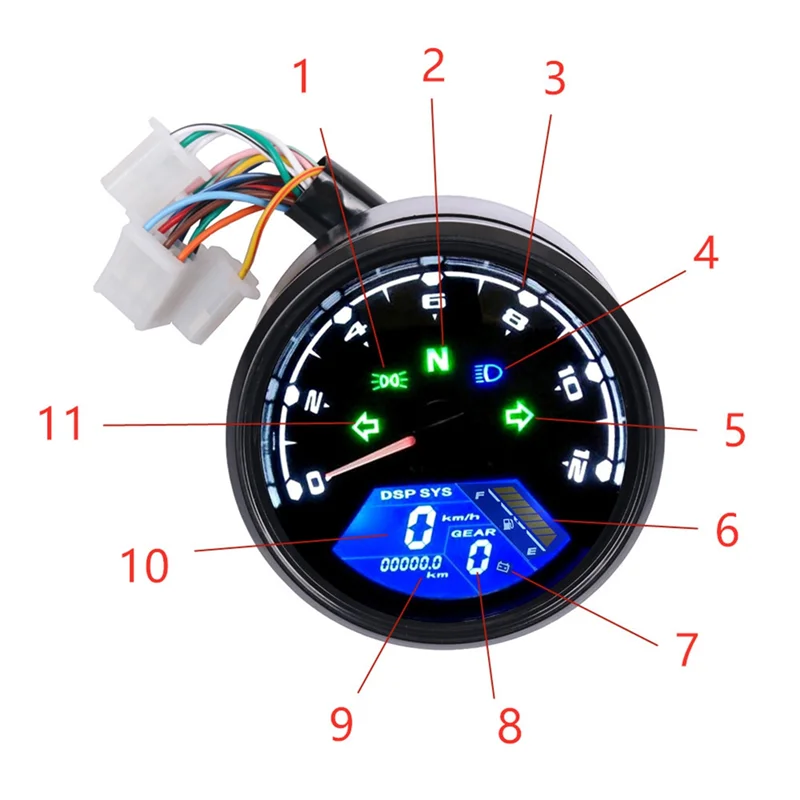A44F-Motorcycle Universal LCD Digital Tachometer Speedometer Odometer Waterproof Gauge For Cafe Racer 2 - 4 Cylinders