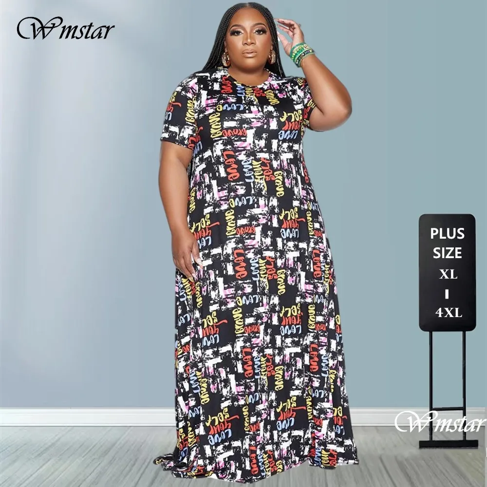 

Wmstar Plus Size Dresses 4XL Women's Clothing Print Loose Short Sleeve Fashion Maxi Dress Hot Sale New Wholesale Dropshipping