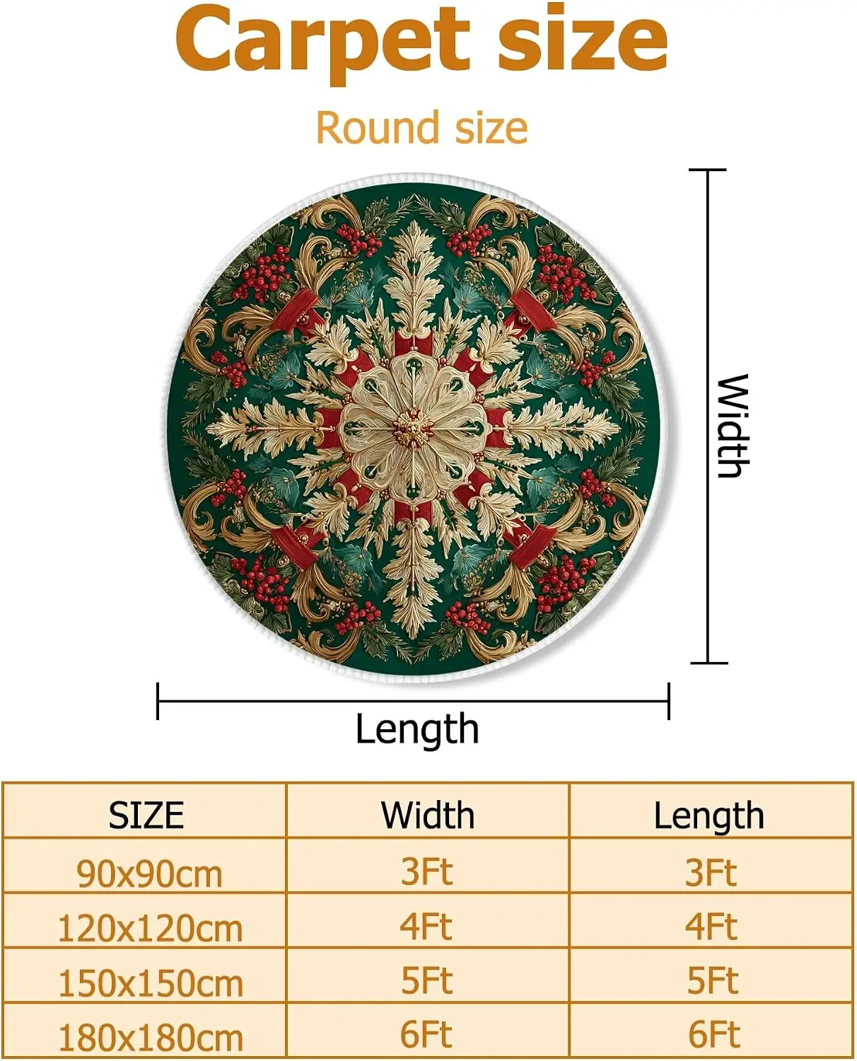 Ornate Round Polyester Area Rug Vintage Green Gold Baroque Style Living Room Floor Decor Luxury Persian Pattern Cushion Rug