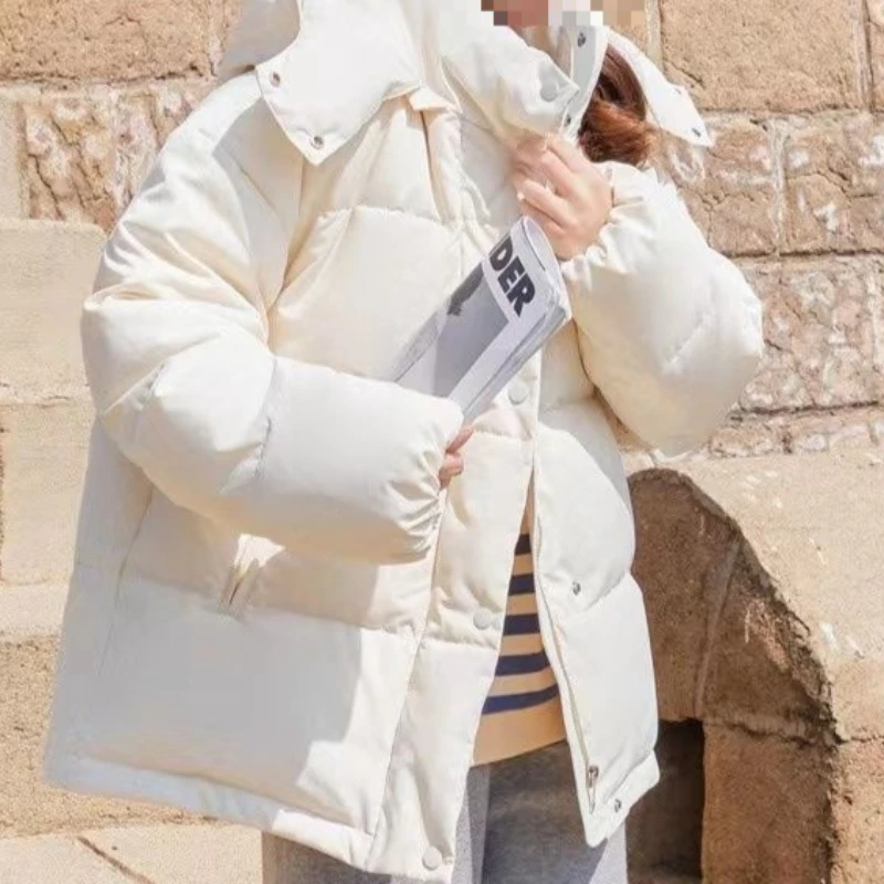 ملابس نسائية جديدة مبطنة بالقطن ملابس قصيرة مبطنة بالقطن سترات فضفاضة مبطنة بالقطن للشتاء سترات بغطاء للرأس #4