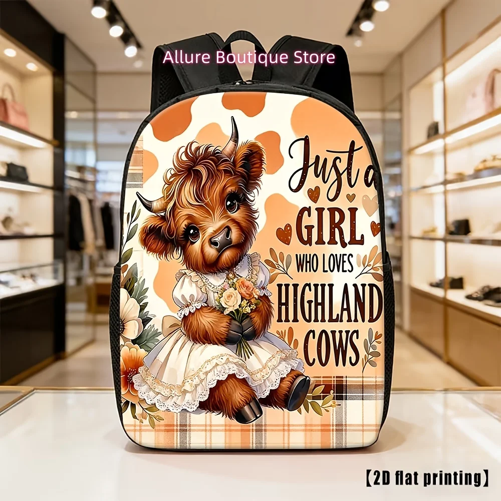 Just A Girl Who Loves Highland Cows Print Backpack, Adjustable Straps, Lightweight Fashionable Large Capacity, Suitable for Scho