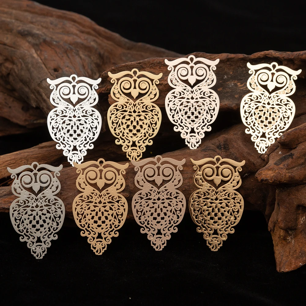 10pcs 23*39mm Owl Filigree Stampling Charms Good Electroplating Owl Brass Pendant for Jewellery Making Accessories B3170