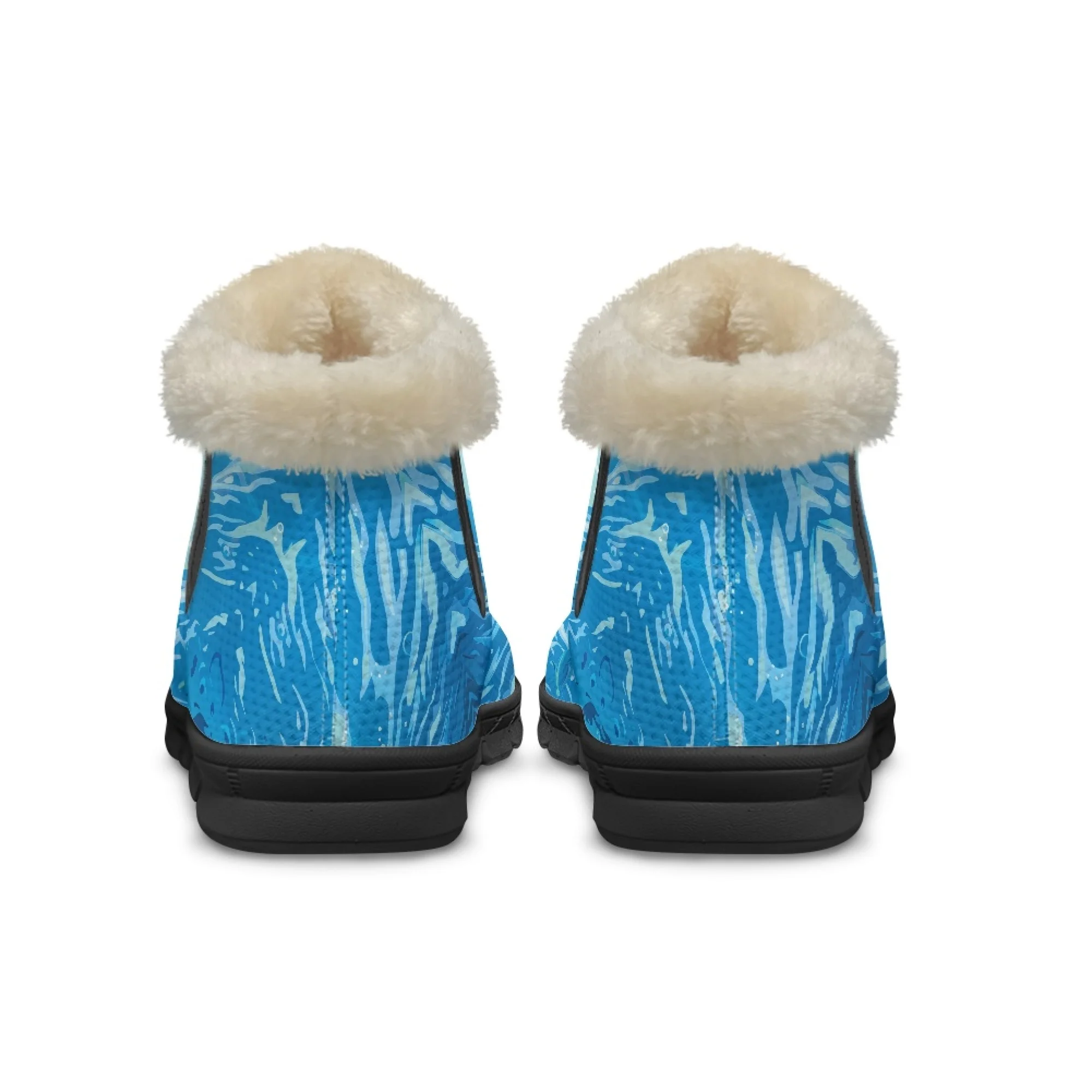 ELVISWORDS Blue Sea Print Turtle Pattern Winter Boots for Women Furry Ankle Boots New Short Plush Lady Comfort Casual Boots image 2
