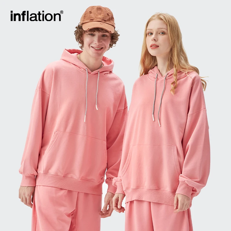 INFLATION Unisex Candy Color Oversized Hoodies 2023 Trendy Soft Touch Hooded Sweatshirts