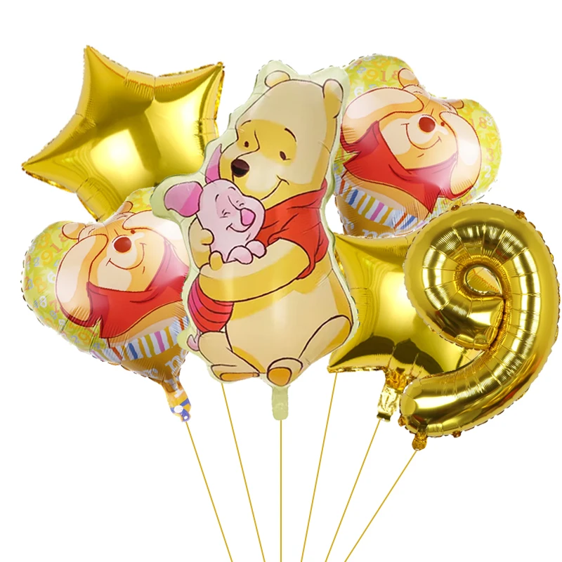 Cartoon Disney Winnie the Pooh Theme 32inch Gold Number Balloon Set Foil Globos Kids Birthday Party Decor Baby Shower Supplies