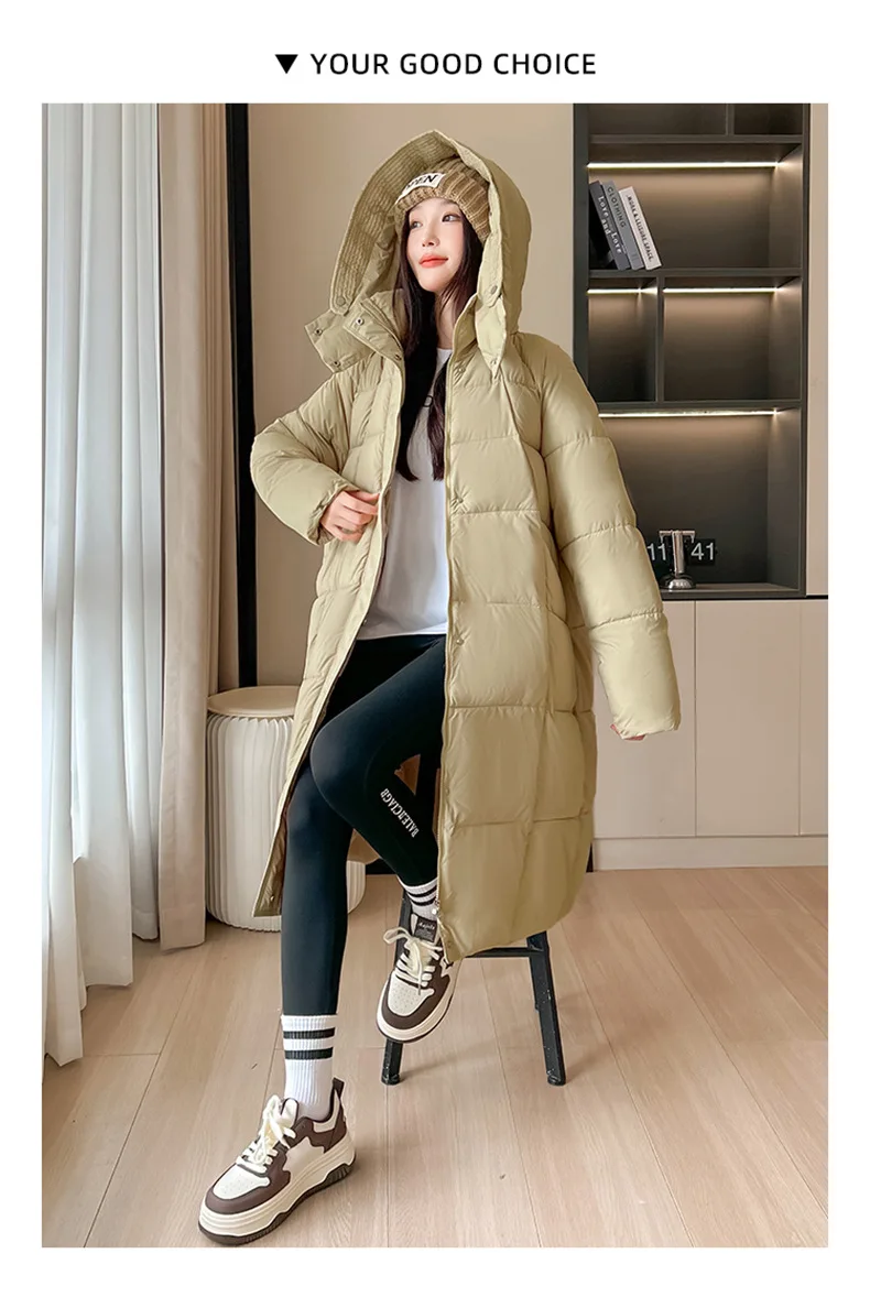 Winter Warmth Women's Mid-Length Down Cotton Jacket Over-the-Knee Parkas New Loose Quilted Coat Thickened Outerwear Trendy Tops