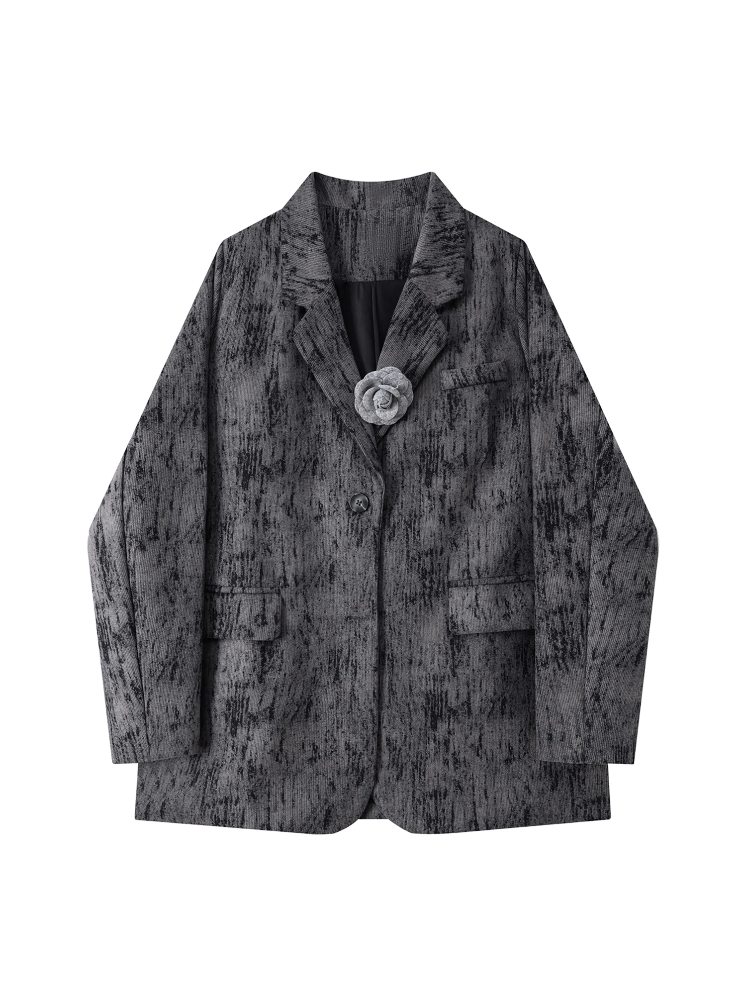 

Женский серый пиджак Y2k Harajuku 2000-х годов, винтажный костюм с 3D цветочным принтом, пальто, офисная женская верхняя одежда большого размера с длинными рукавами, осень 2025 г.