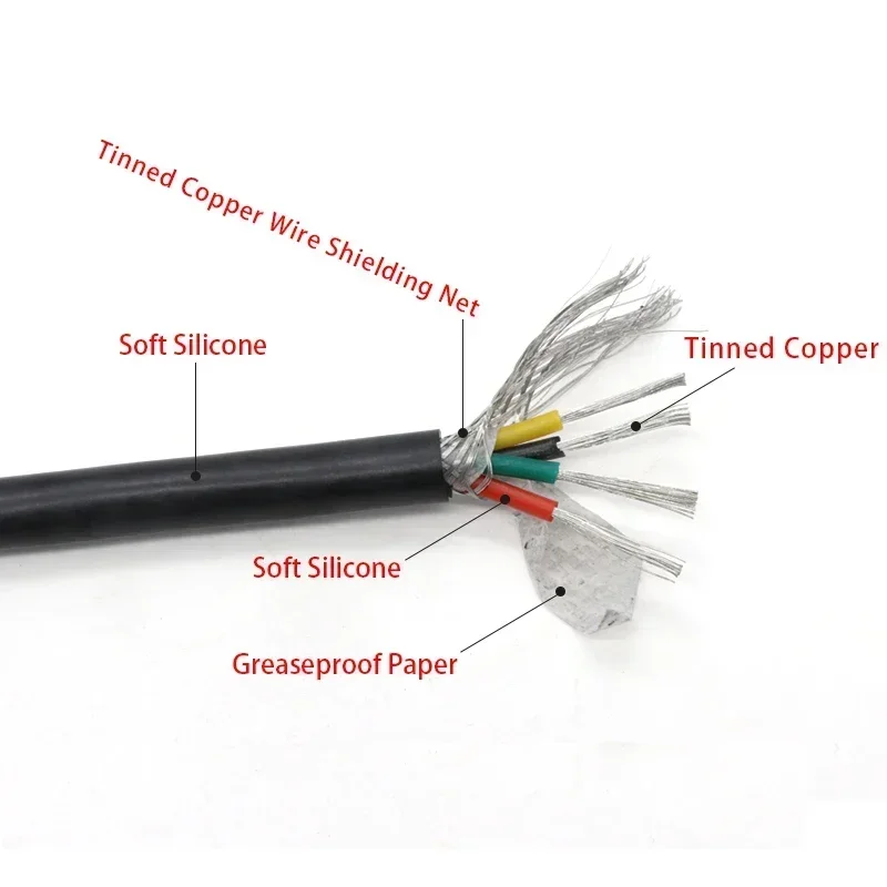 1/5/10m Multi core Silicone Rubber Shielded Cable 0.3 0.5 0.75 1 1.5 2 2.5 mm Flexible Tinned Copper Cable 2 3 4 6Core Insulated