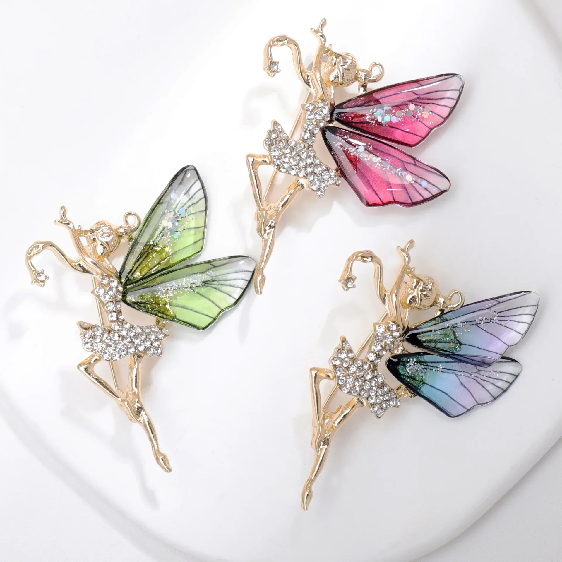 Fashion Angel Inlaid Zircon Brooch Alloy Rhinestone Sequin Corsage for Women Butterfly Dragonfly Bee Brooch Insect Jewelry Gifts