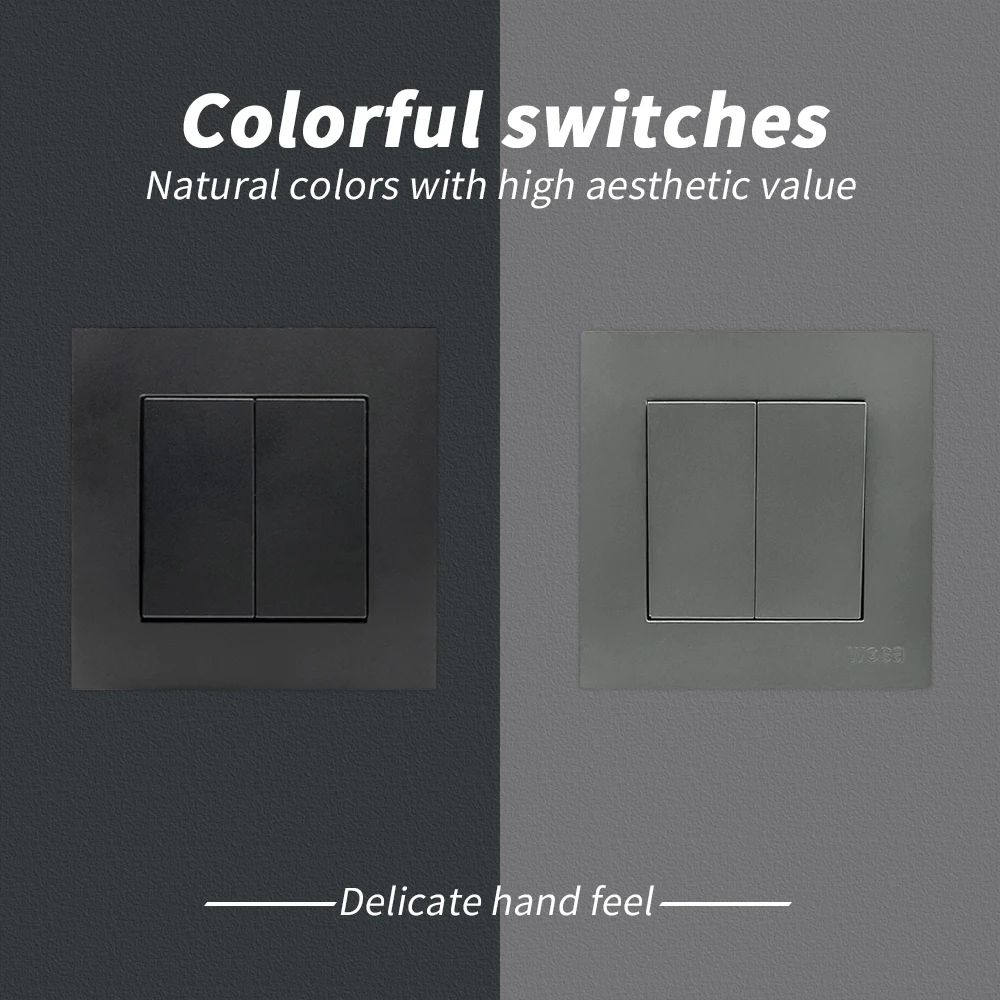 

Черный 2-бандовый 1-контактный переменный огнестойкий стандарт ЕС Настенный кулисный переключатель Кнопка включения/выключения Классический спрей Пластиковая панель Way