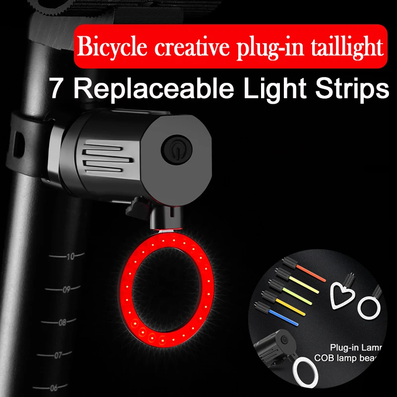 New Bicycle Taillight With 7 Replaceable Light Strip Multi Lighting Modes USB Rechargeable Led Bike Light Flash Tail Rear Lights