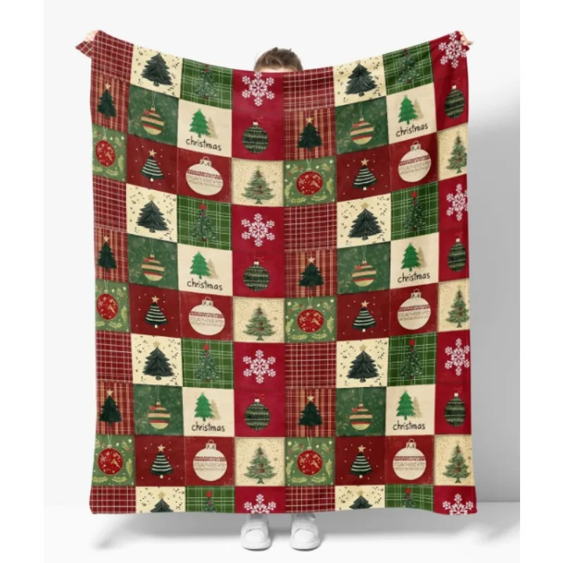Ornamenti di neve con albero scozzese rosso e verde, morbida coperta accogliente in peluche per divano letto, regalo ideale per bambini, adulti e moglie