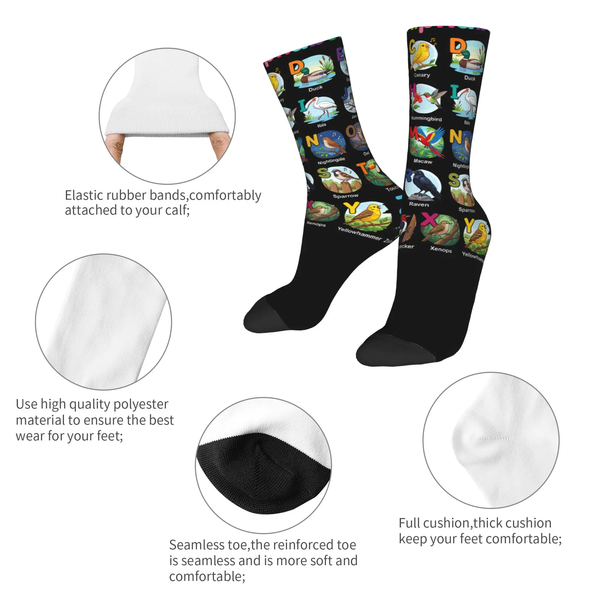 Happy Funny Male Men Socks Casual Parrots Bird Guide Different Parrot Species of The World Pet Sock Graphic Women's Socks
