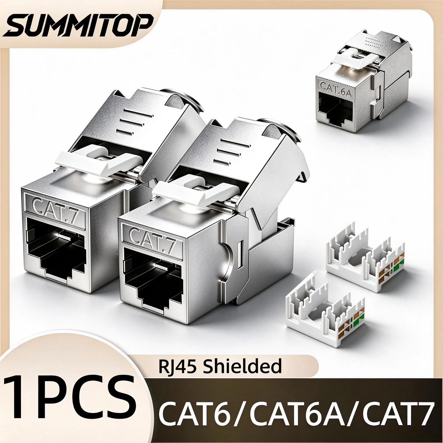 SUMMITOP CAT6 STP RJ45 CAT7 CAT6A Keystone Jack Tool-Less Type Zinc Alloy Module Jacks Adapter Coupler for 22 to 26 AWG