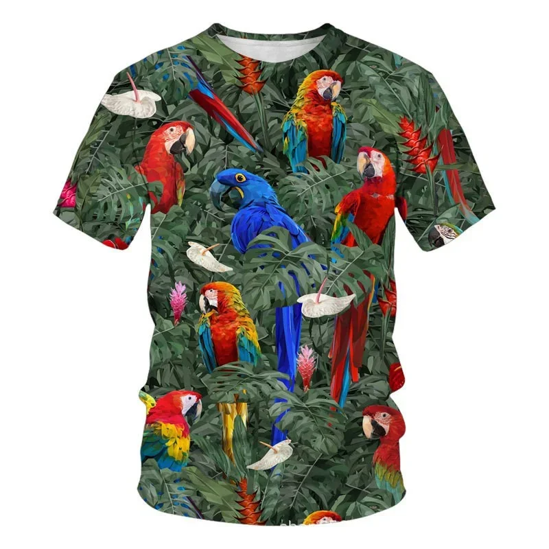 Parrot Bird Pattern T-Shirt For Men Animal 3D Printed T Shirts Fashion Round Neck Harajuku Casual Short Sleeve Loose Tees Tops