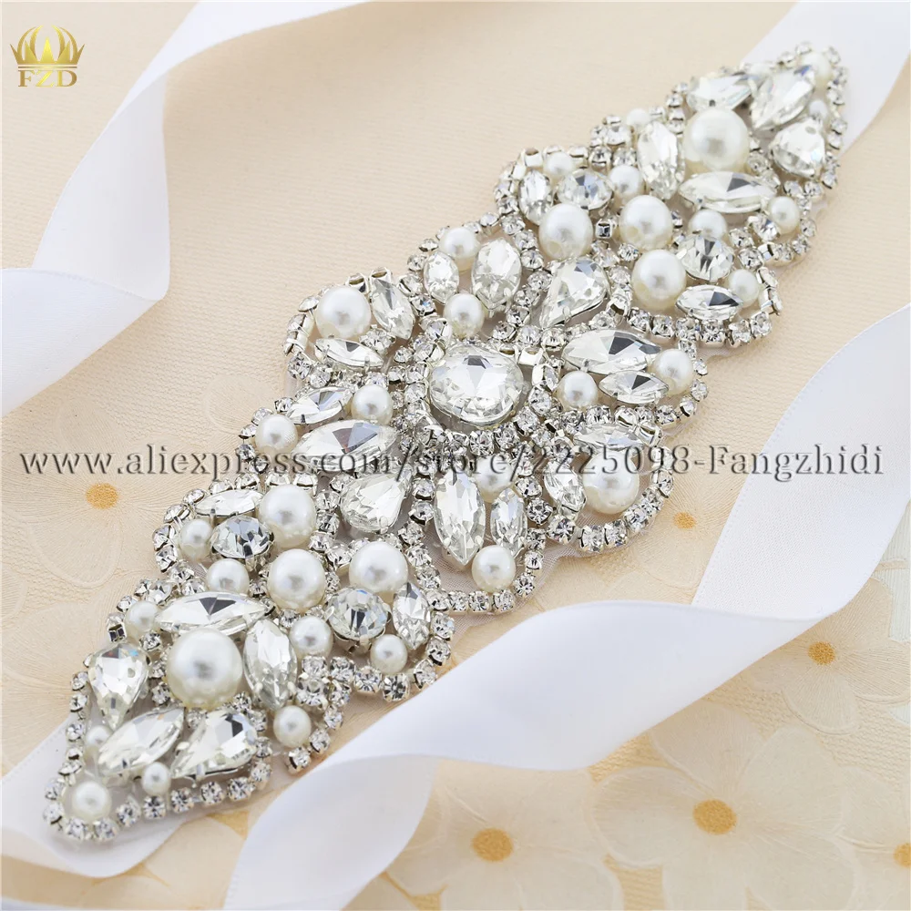 FZD (1PC) Silver Rhinestone Crystal Appliques Patch Iron on Silver Gold Hand Beaded Applique for Dress Shoe Accessory Sewn on