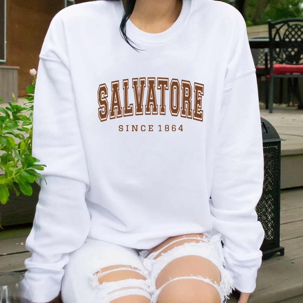 Salvatore Since1864-Sweat-Shirt à Capuche Vintage à Col Ras du Cou, Vêtement à Motif de Mystic Falls, Vampire Diaries, Pull TVD Damon Stefan, GérTop