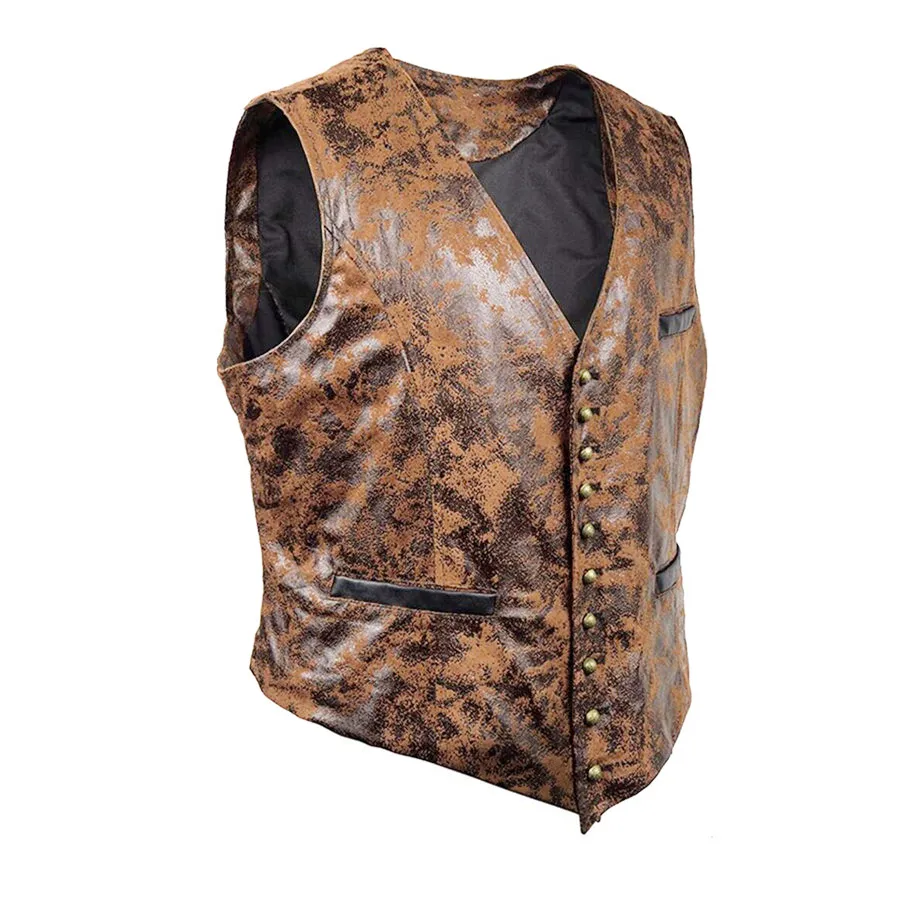 2025 New Men Slim Punk Cosplay Costume Vests Brown Sleeveless Jackets Cowboy Waistcoat Single Breasted Irregular Men's Jacket