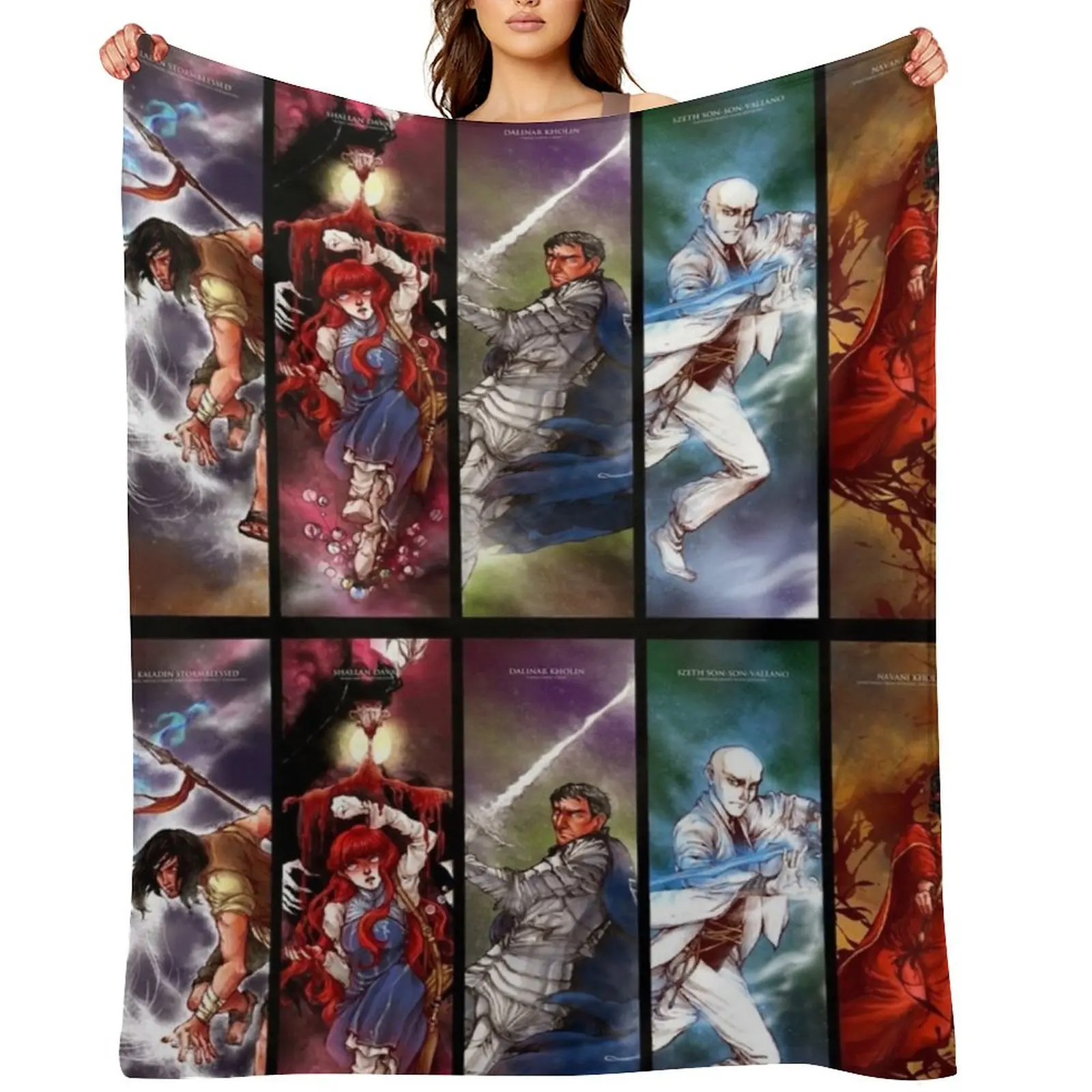 

The Stormlight Archive Epic Fantasy Novel 2022 By Brandon Sanderson Character Fanart Collage Throw Blanket Hair Blankets