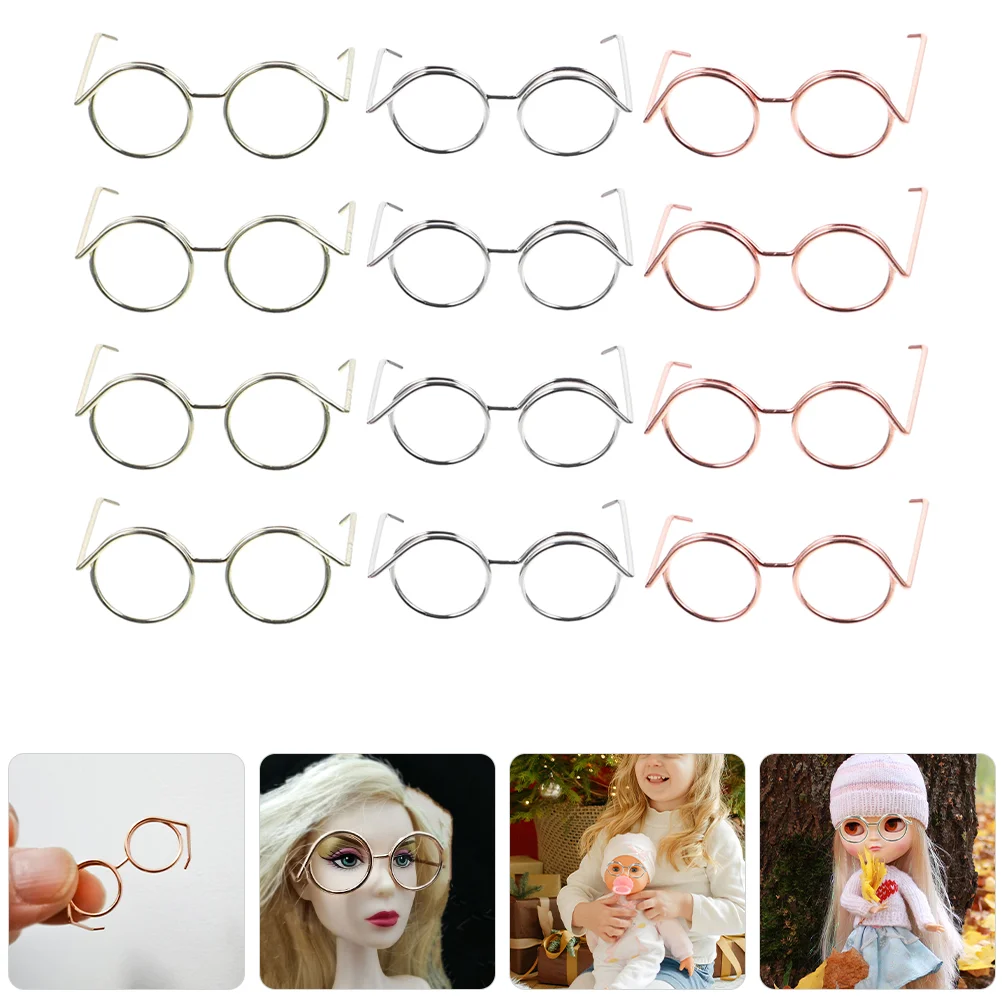 

Mini Doll Glasses Metal Wire Rim Frameless Lens Doll Dress Up Eyeglasses Small Eyewear Retro Mini Sunglasses Dolls Pets Costume