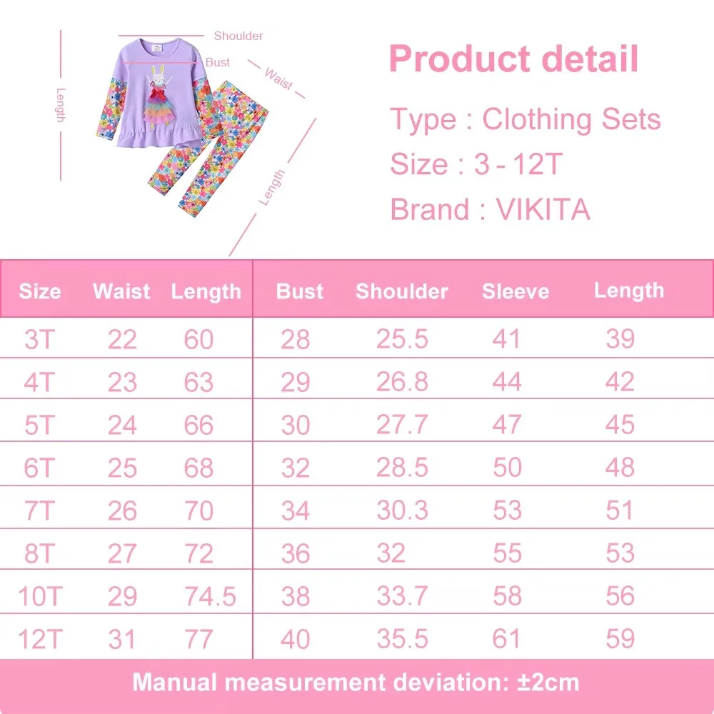 Mädchen 3D Hasen-Blumendruck Langarm Baumwoll-Freizeitshirt und Leggings 2-teiliges Outfit Kinder Lavendel Weiche Kleidungssets – Detail 1